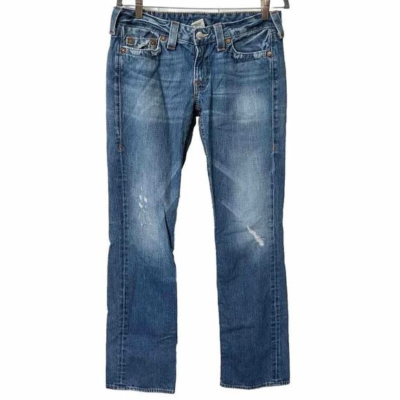 Y2K True Religion Straight Leg  Distressed Johnny Jeans Womens 30 - Picture 1 of 7